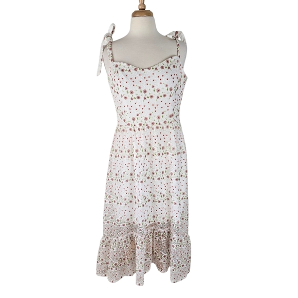 Dress the Population Wren Lace Embroidered Tiered Midi Dress Shoulder Tie XL - Picture 1 of 14